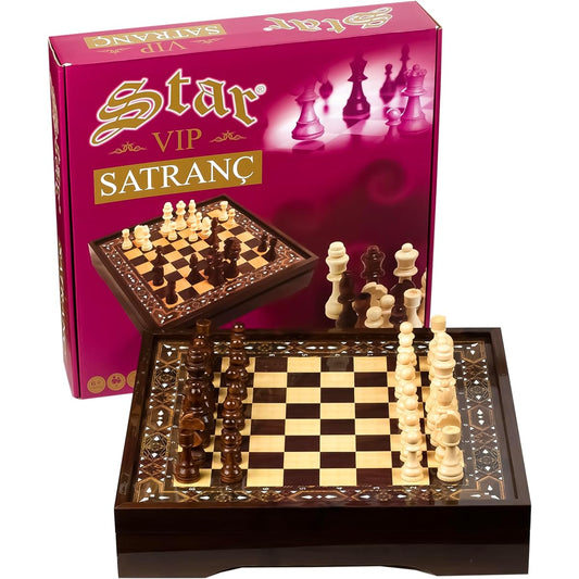 Scratch-Resistant VIP Wooden Chess Set | Chess & Board Games | Chess Game with Folding Board and Piece Storage Slots | Portable Board Game for Kids, Adults, Family, Friends, Game Night (S)