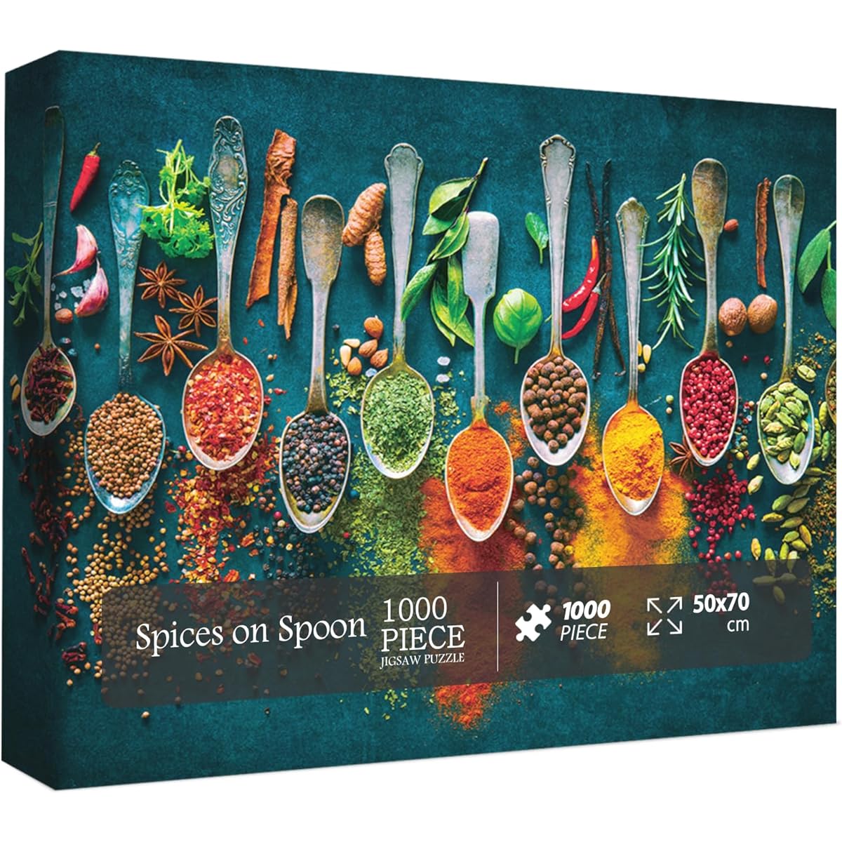 Spices on Spoon Puzzle for Adults 1000 Piece Vintage Food Jigsaw Puzzle Funny World Spices Adult Puzzle Collage Puzzle