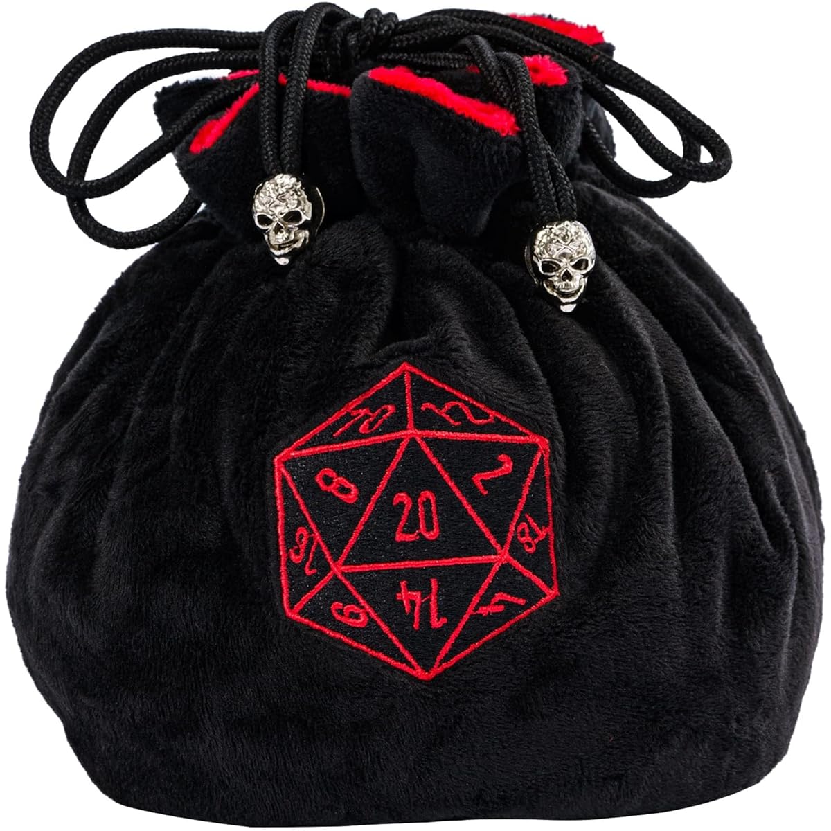 KSNDie Large Dice Bag with Pocket, Black Storage Bag with Drawstring, D20 Logo, for DND RPG MTG Game Dice, Capacity Over 200 Pieces