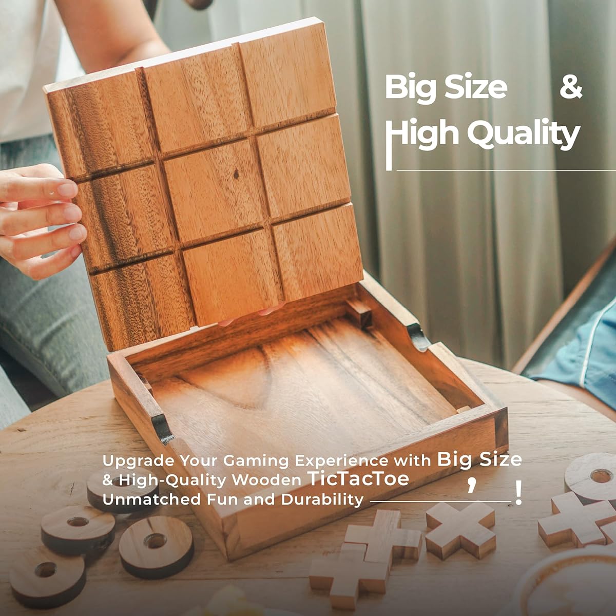 BSIRI Extra Large Tic-Tac-Toe Board Game - Great for Kids Games, Family Games, Adult Game Night. Farmhouse Decor for Coffee Table Decorations. Unique Gift for Any Occasion (8.6 Inch)