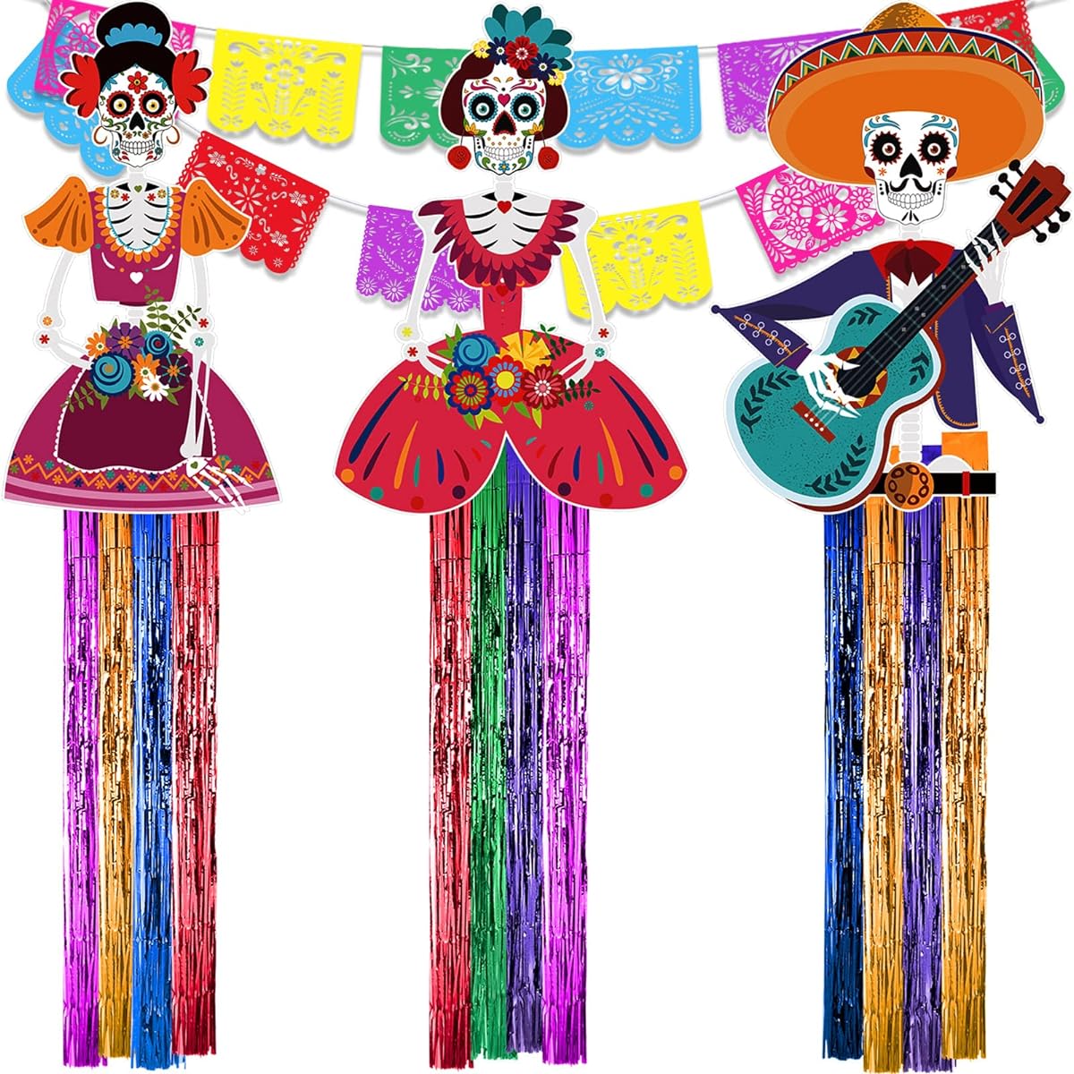 Day of the Dead Decorations Sugar Skull Hanging Decorations Mexicano Papel Picado Banner Dia De Los Muertos Decorations Skull Indoor Outdoor Cino de Mayo Festival Birthday Party Supplies