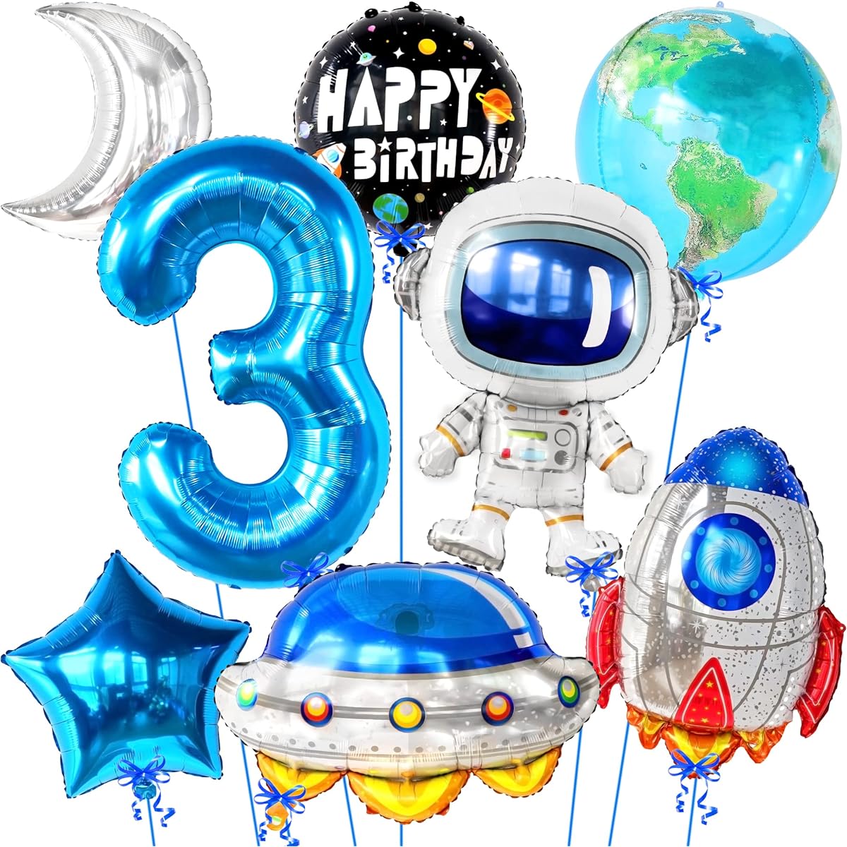 Space Mix Blue 3 Foil Balloon Set