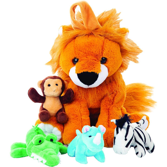 Stuffed Animals Large Animal Carrier 4 Mini Stuffed Animal Sound Toy | Stuffed Animal Toy Baby Gift | Toddler Gift Lion Carrier With Animals AH8