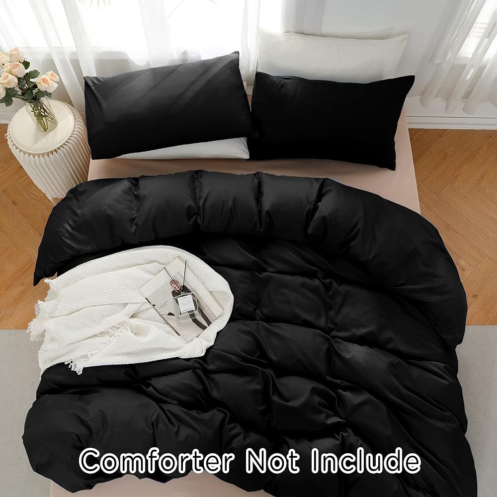 TOCOMOA Black Duvet Cover Queen 100% Microfiber Duvet Cover Set Ultra Soft 3 Piece Bedding Set with 1 Duvet Cover and 2 Pillow Shams (Black, Queen)