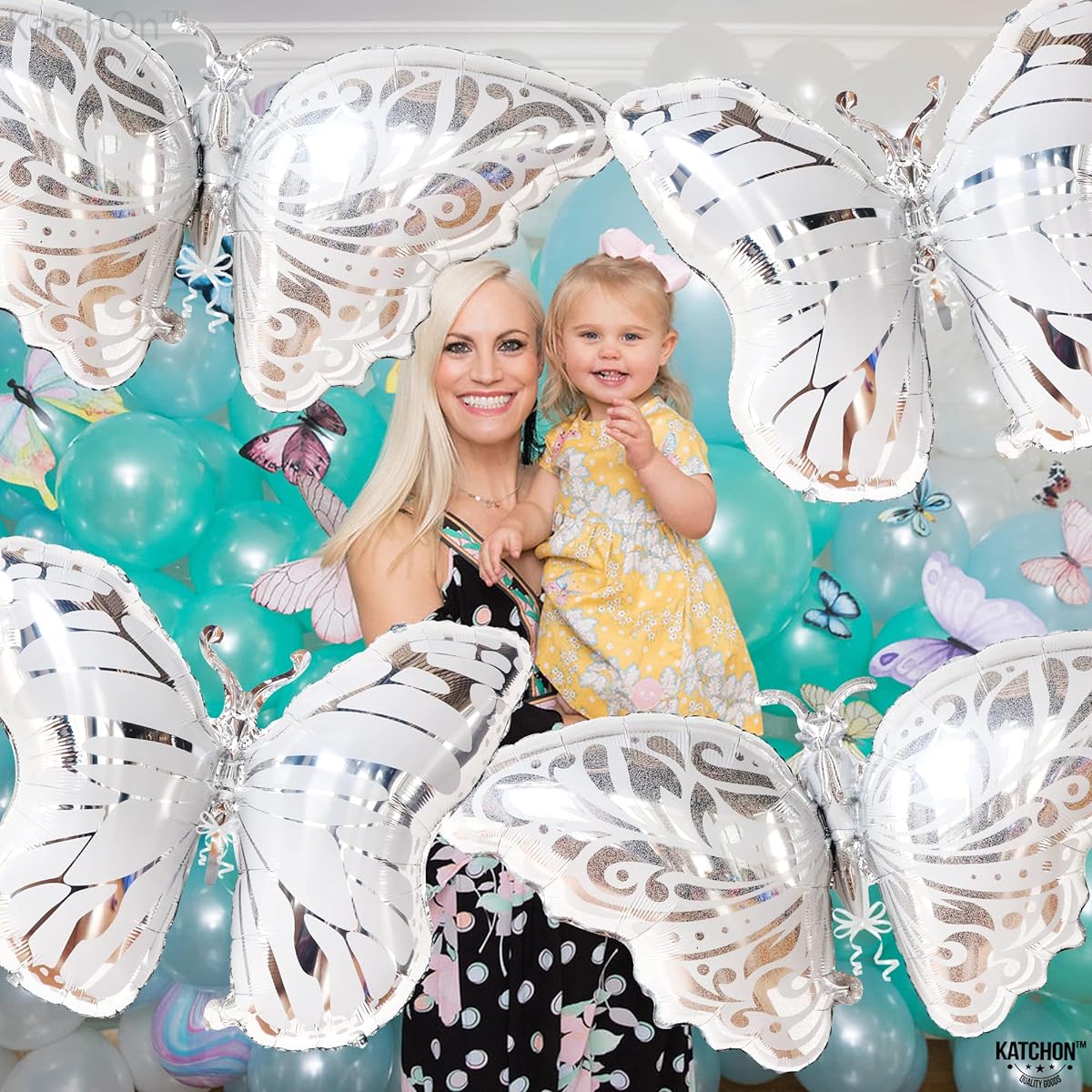 Butterfly Silver Mixed Foil Balloons, Pack of 12