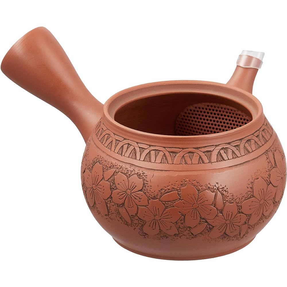 Yamakiikai Teapot Brown 230cc Shoki Vermillion Cherry Blossom Carving Teapot M41