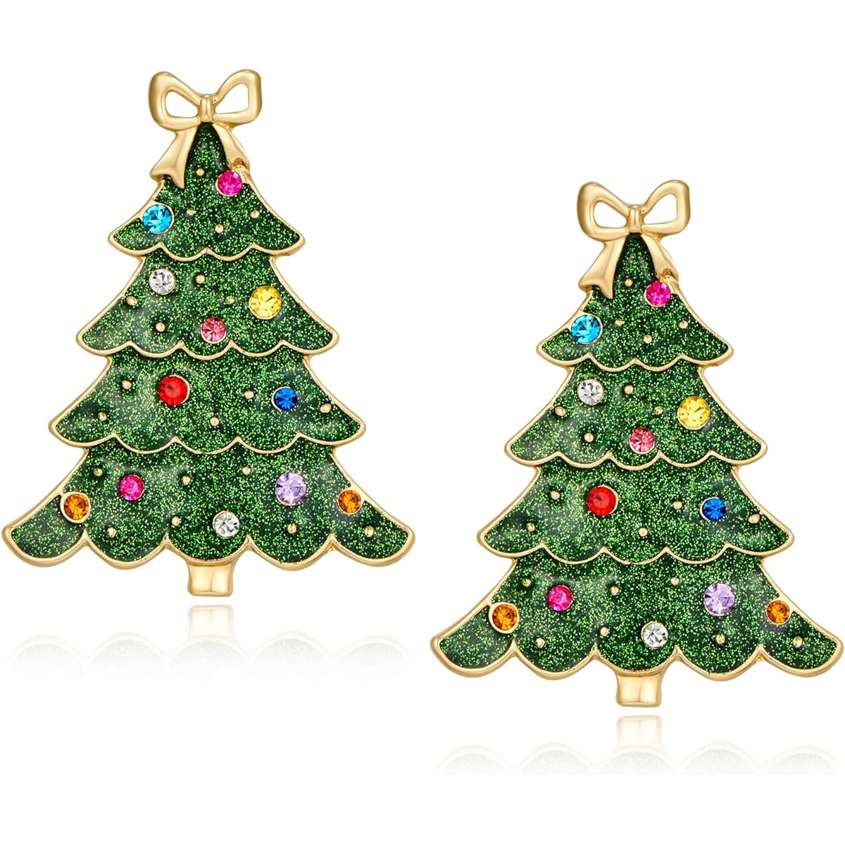 Christmas Tree Earrings for Women Drop Stud Earrings Cute Bling Christmas Festival Party Costume Jewelry Gift Ideas, Brass, No Gems
