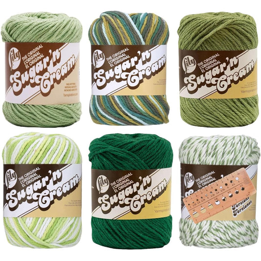 Lily Sugar 'n Cream Yarn Bundle 100% Cotton Worsted #4 Weight Solid & Ombre with Needle Gauge (Mixed 230)