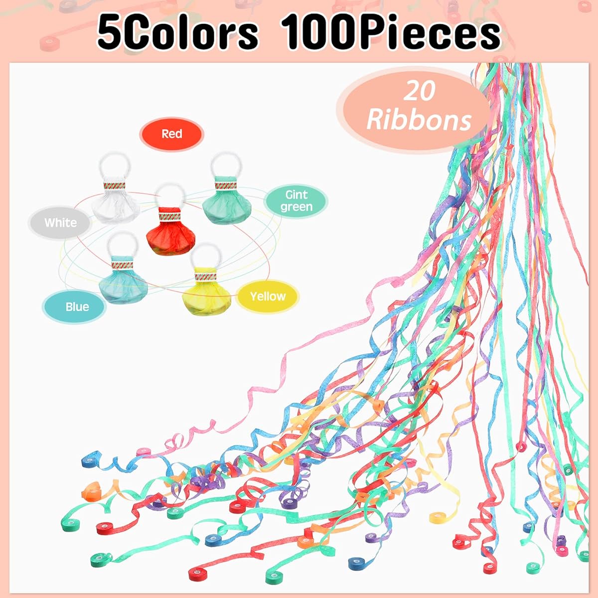 Slow Streamers Colorful Handheld Streamers No Mess Confetti Crackers Party Streamers for Wedding Toss Engagement Graduation Party Favors Show Supplies (100 Pieces)