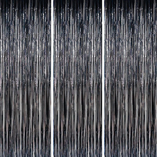 3.3ft x 6.6ft Black Metallic Tinsel Foil Fringe Backdrop Decoration Door Window Streamer Curtain for Birthday Bachelorette Wedding Baby Shower Christmas Halloween New Year Black Pack of 3