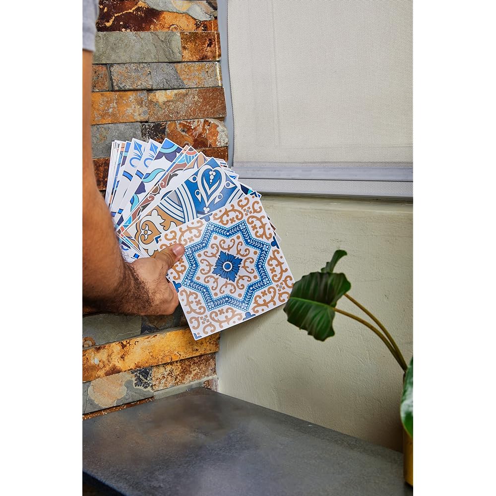 Poromoro Portuguese Spanish Azulejo Tile Stickers Peel and Stick Kitchen & Bathroom Mosaic Tile Stickers Set of 20 (7.9_ZE)