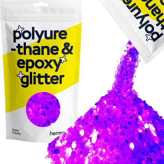 Hemway Polyethylene Urethane & Epoxy Glitter - Extra Thick 1/8" - Arts and Crafts No Bleeding Decorative Tumblers Artwork Flooring Crafts - 100g - Fluorescent Purple