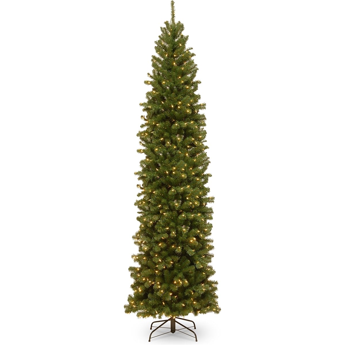 National Tree Company Luminous Artificial Christmas Tree with Pre-Stringed White Lights and Stand - North Valley Spruce Pencil Slim - 9 ft