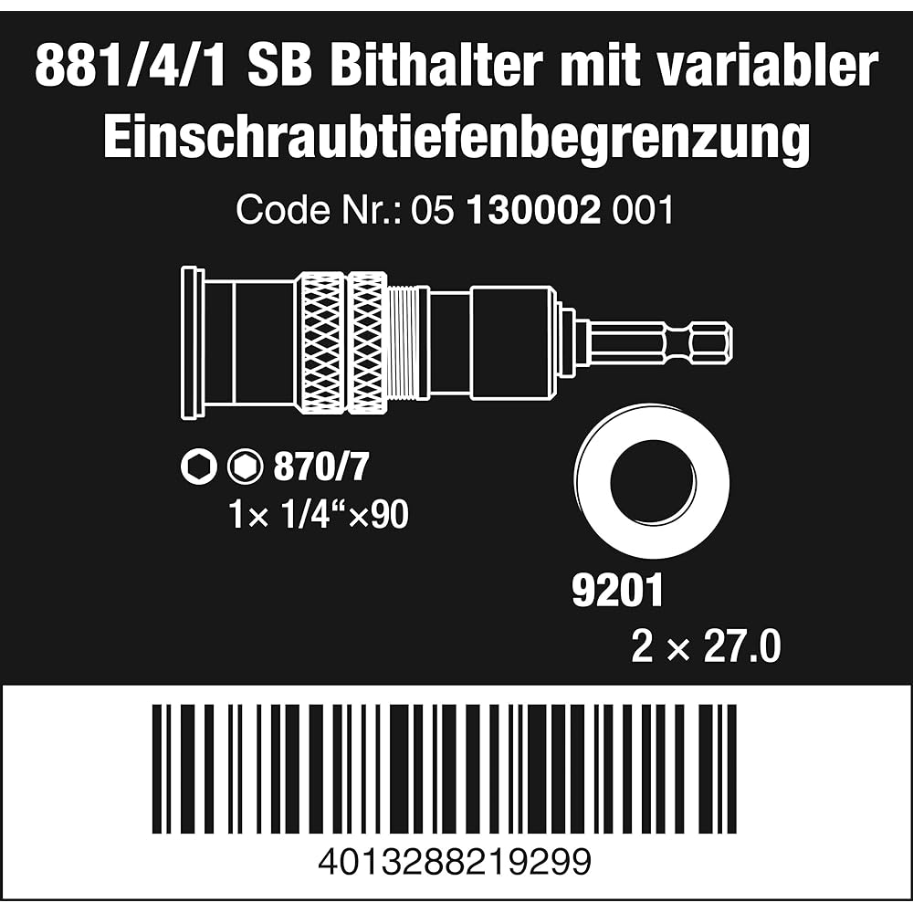 Wera 05130002001 | Bit holder Adapter that can adjust screw depth 881/4/1 SB 3-piece set [Regular Japanese import product]