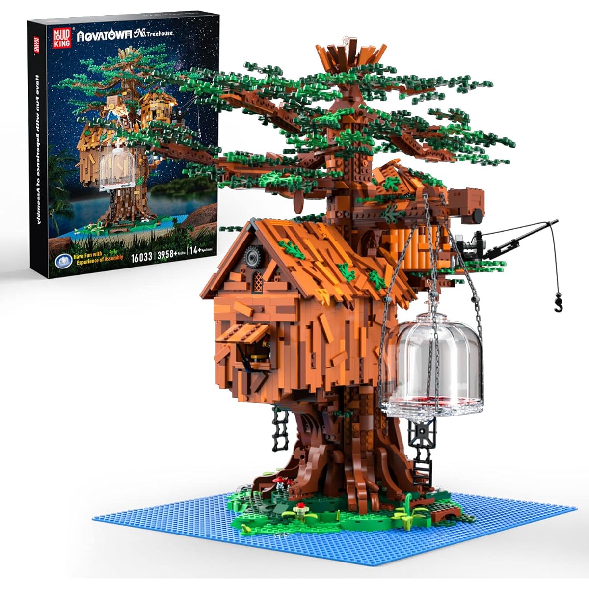 Mould King Treehouse Building Set with LED Lights 16033 Cabin 2 Sets Building Blocks Kit Interchangeable Leaves Construction Model Gift for Adults and Kids 14+(3958 Pieces)