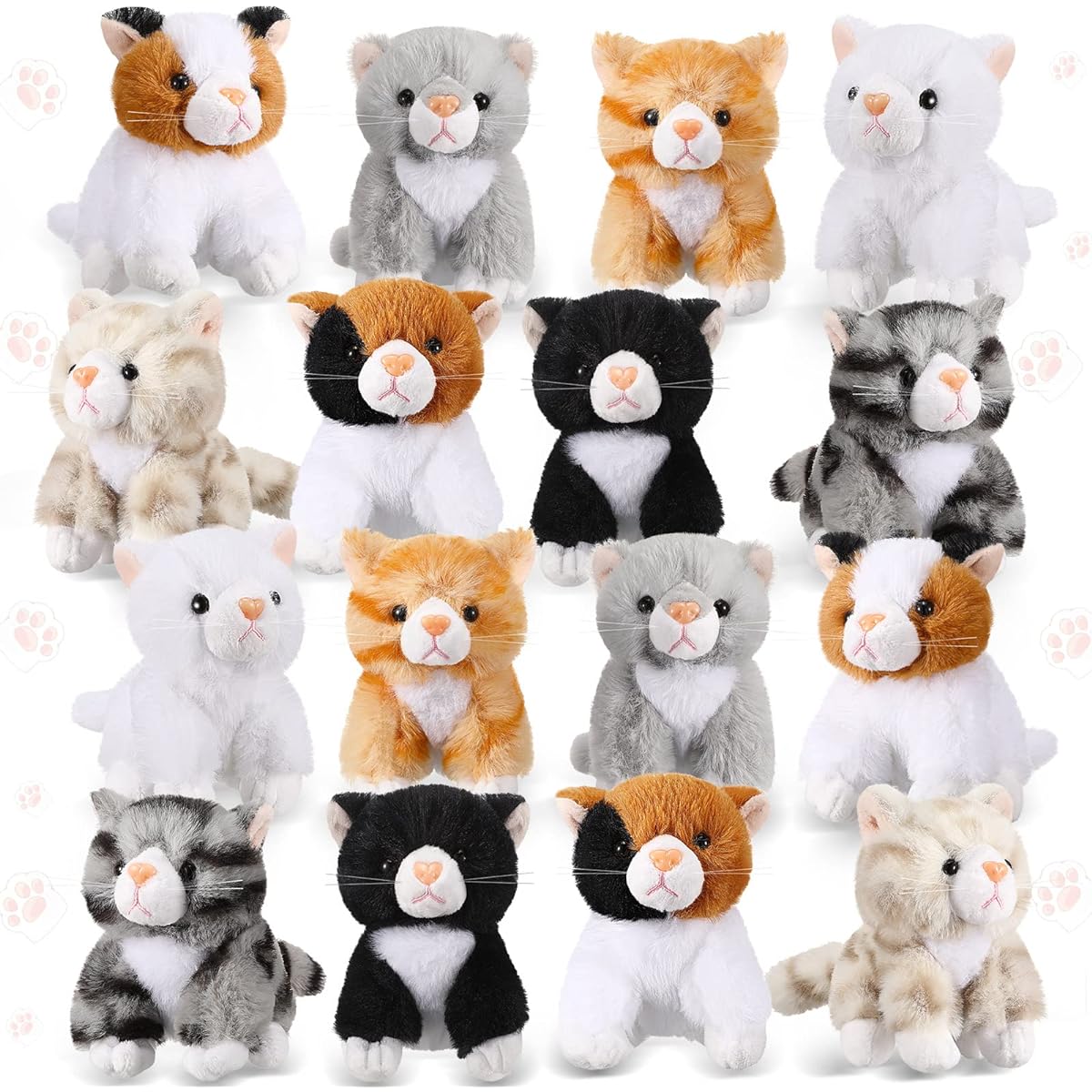 Leitee 16pcs Cat Stuffed Animals Bulk 5 Inch Kitten Stuffed Animals Assortment Cute Stuffed Animals Small Fluffy Stuffed Animals for Classroom School Pet Birthday Party Favors (Cute Style)