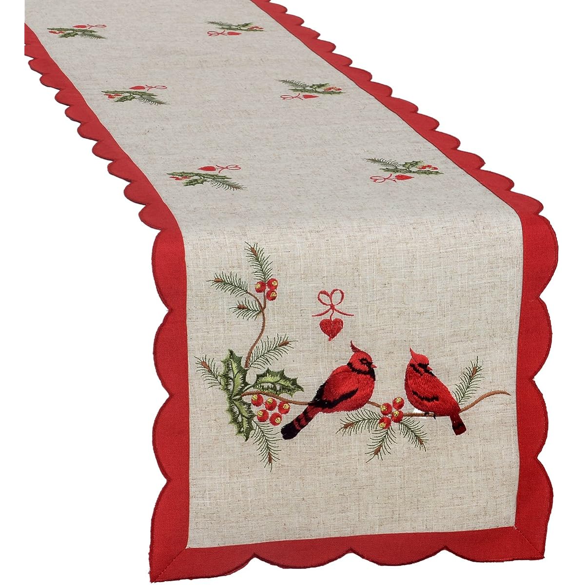 Grelucgo Short Embroidered Christmas Holiday Decorative Cardinal Table Runner (15x34 inches)