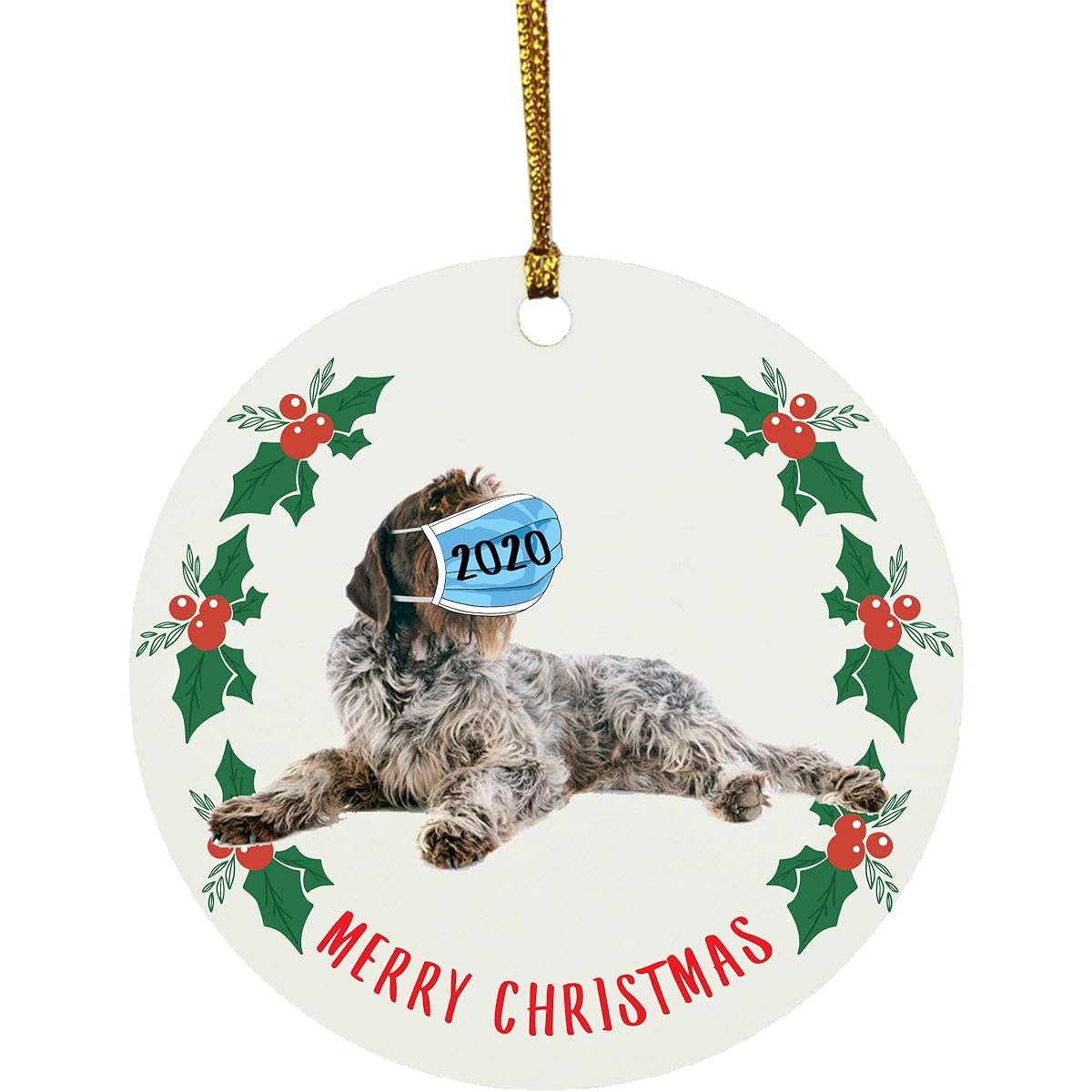 Lovesout Funny Gift Merry Christmas Wirehaired Pointing Griffon Gray Quarantine Circle Ornament