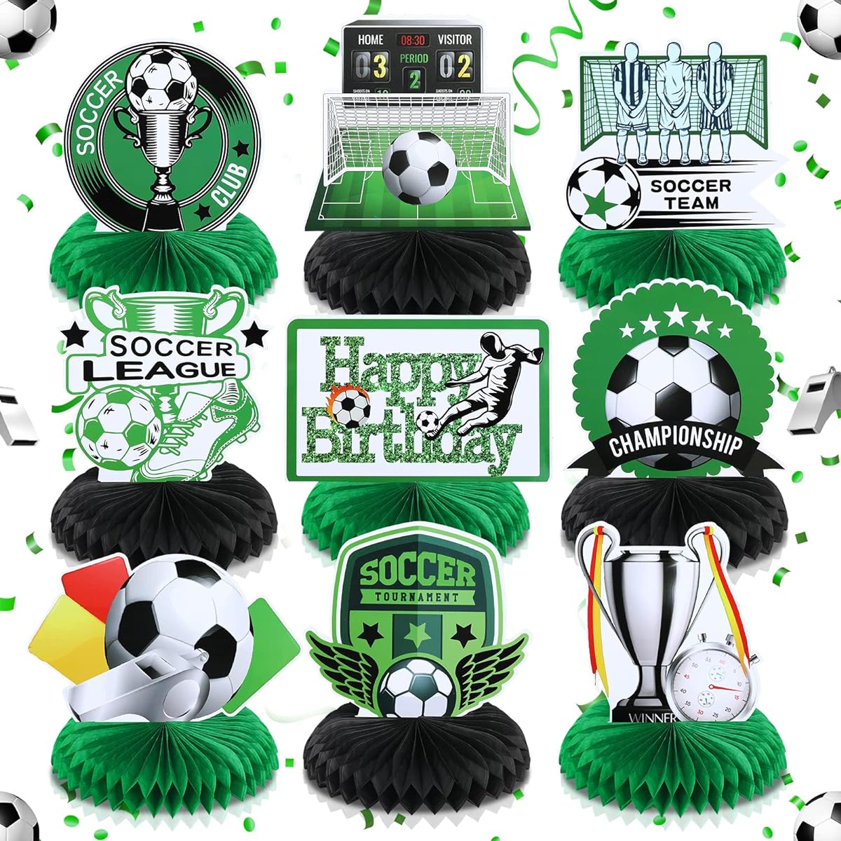 Soccer Birthday Party Decorations 9 Pieces Soccer Birthday Honeycomb Centerpiece Football Soccer Theme Table Topper Centerpiece Kids Boys Green Birthday Sports Table Party Supplies
