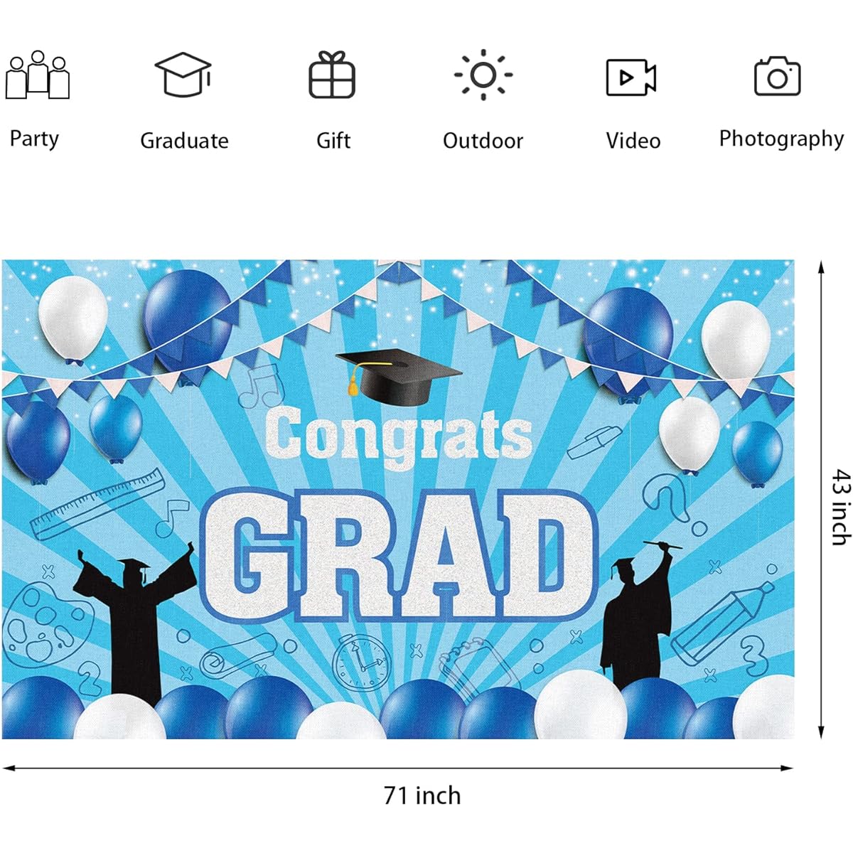 2023 Graduation Party Backdrop Banner 71"x43" High School and College White and Blue Graduation Party Decorations Supplies for Indoor/Outdoor/Yard Backdrop/Photo Booth Props