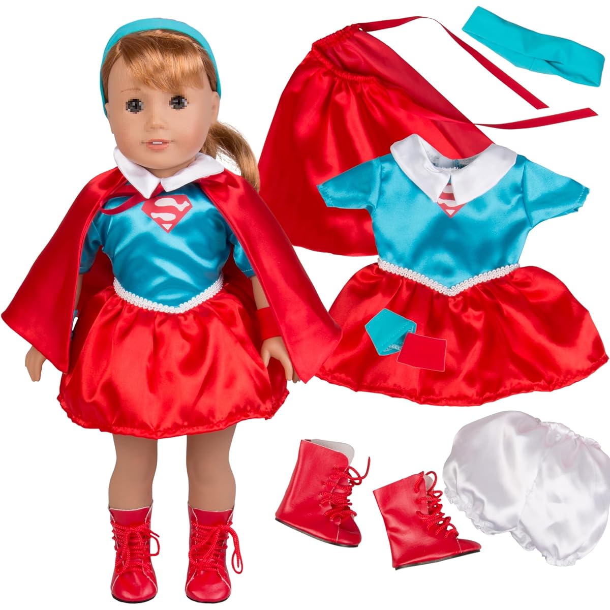 Supergirl Inspired Doll Outfit - 6pcs Superhero Costume for American Girl and 46cm Doll