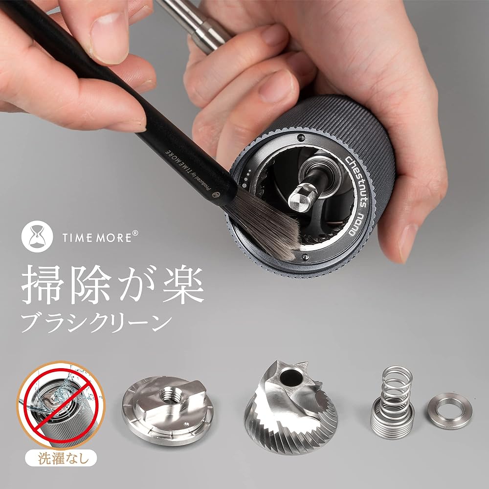 TIMEMORE TIMEMORE Coffee Mill Manual NANO Hand Grind Small Coffee Grinder Stainless Steel Mortar All Metal Gradual Coarseness Adjustable Foldable Handle with Brush Lightweight Outdoor Easy to Carry Easy to Clean Black