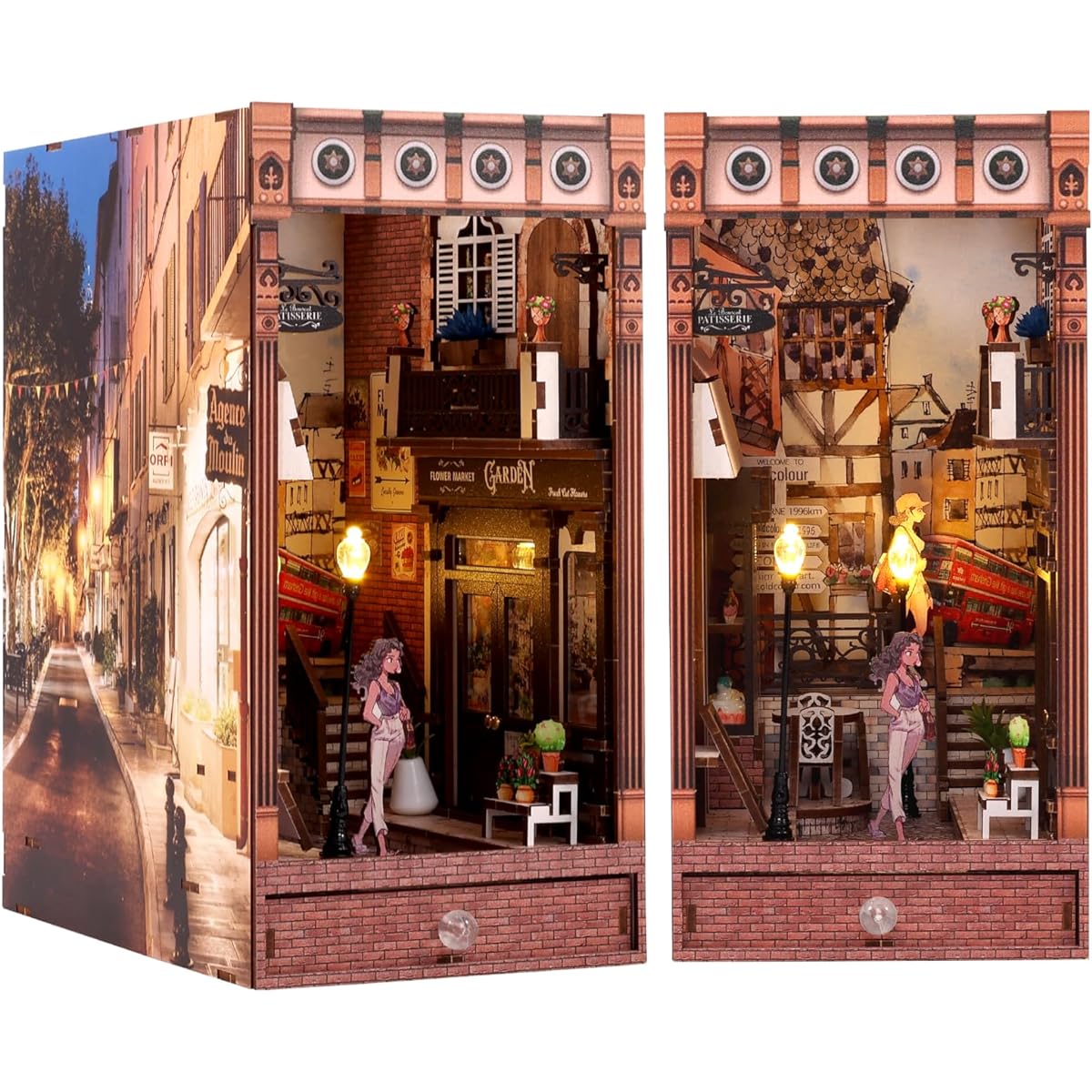 Tzgsonp DIY Book Nook Kit Magic Book House Model Building Kit DIY Dollhouse Bookshelf Insert Decoration Array Creative Education Bookshelf Building Kit for Gift (Relaxed European Street)