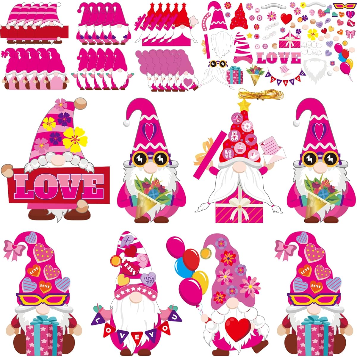 chiazllta 30 Pack Valentine's Day Craft Kit DIY Gnomes Art Crafts for Preschoolers Valentine's Make Your Own Gnome Paper Craft Set Home Class Game Activities for Kindergarten