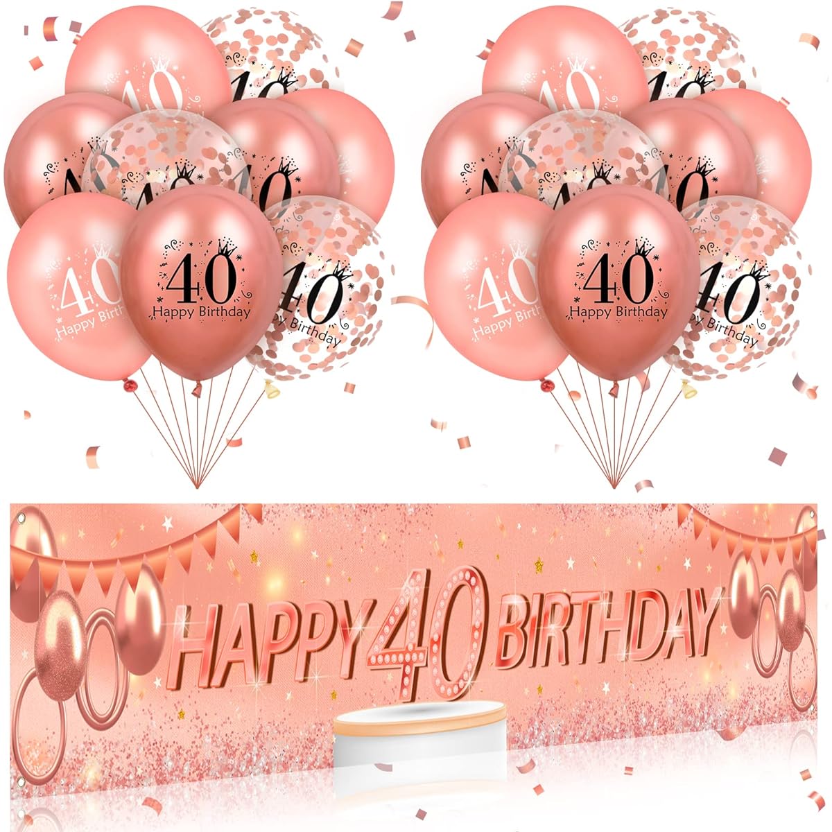 Rose Gold 40th Birthday Decorations for Women, Rose Gold Happy 40th Birthday Yard Banner, Rose Gold 40th Birthday Balloons, 40th Birthday Party Decorations Supplies