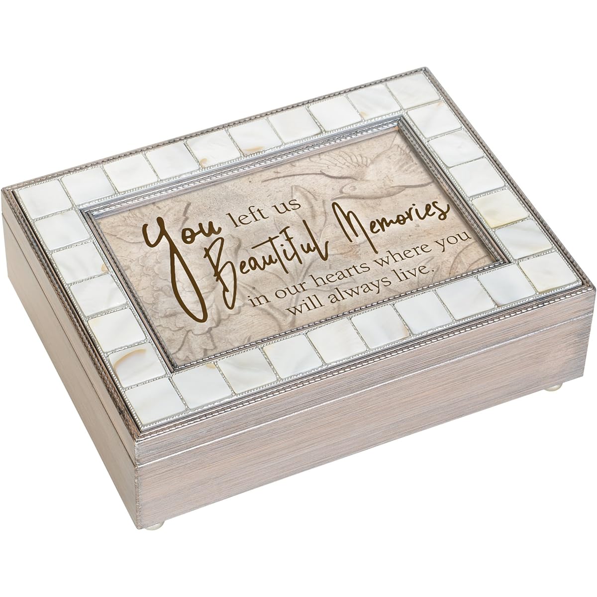Beautiful Memories Hearts My Mother's Pearl Gray Antique Music Box Plays Wind Beneath My Wings