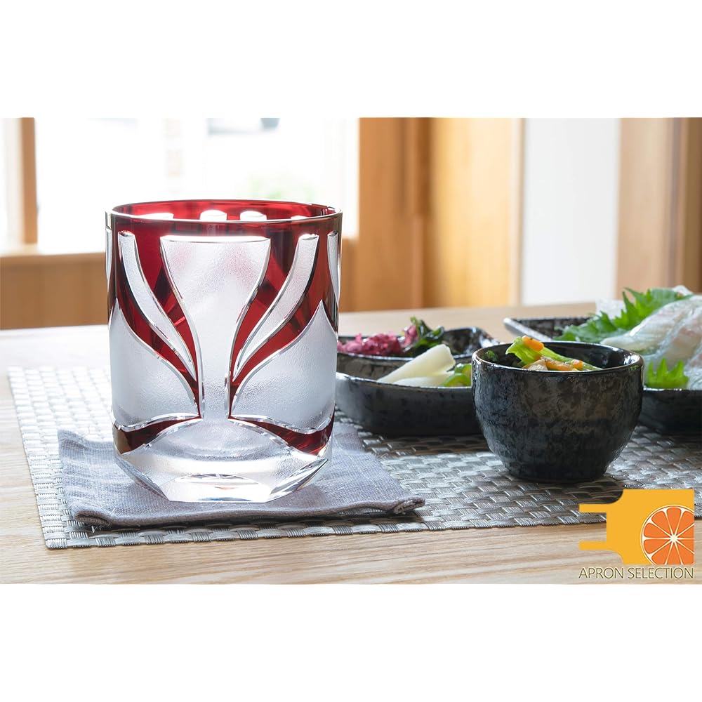 Shimizu Glass Rocks Glass (Akuma) Kabukiriko (Approx. Diameter 7.6 x H9cm / Red) Japanese Modern Design with Craftsmanship (Made in Japan/Paulownia Box) Traditional Craft Kabuki Kiriko Present Gift Gift