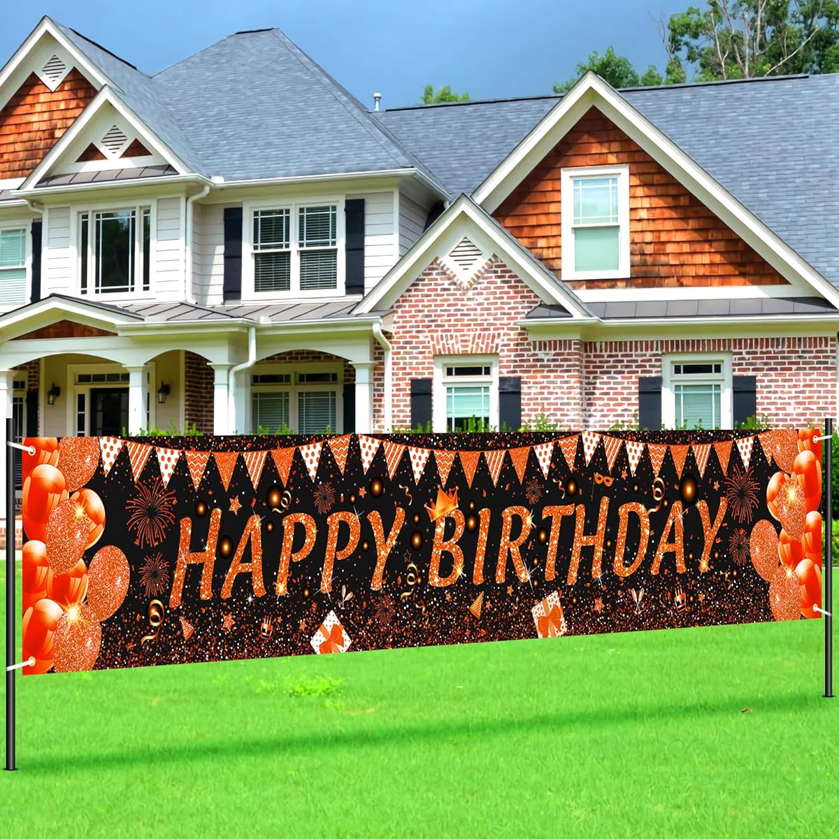 Orange Birthday Banner Decorations Large Orange Black Happy Birthday Yard Banner Sign Party Supplies Men Women 16 21 30 40 50 60 Photo Booth Background Birthday Decorations 118 x 20 Inches