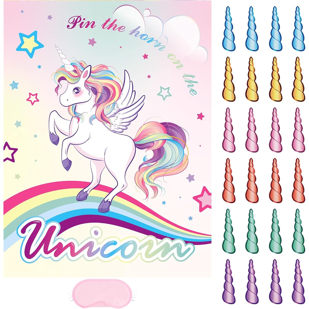 Pin the Horn on the Unicorn Game - 21" x 71.1 cm Rainbow Unicorn Party Activity for Girls Unicorn Birthday Party Supplies Wall Homeroom Decorations
