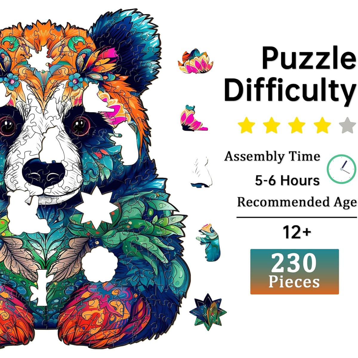 Jigfoxy Wooden Jigsaw Puzzles for Adults, Panda Wooden Puzzle, Unique Animal Shape Woodcut Puzzle for Puzzle Lovers, Birthday Gift for Family Friends (Large-11.2 x 13.3 Inch - 230 Pieces)