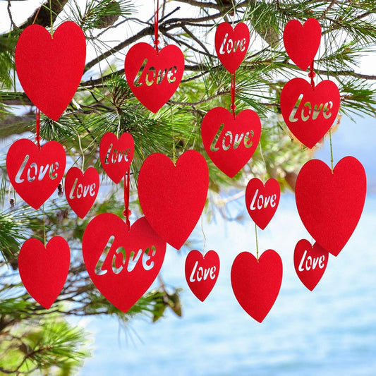 30 Pieces Valentine Hanging Hearts Valentine's Day Hanging Decorations Red Love Heart Ornaments for Wedding Party Outdoor Yard Lawn