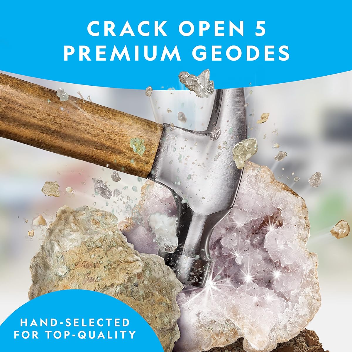 NATIONAL GEOGRAPHIC Break Open 5 Jumbo Geodes - Earth Science Kit with 5 Premium Oversized Geodes, Crystals, Goggles & Display Stand, Science Gifts, Fun for Kids ( Exclusive)