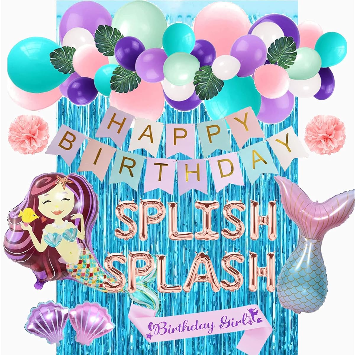 Splish Splash Mermaid Birthday Decorations, Splish Splash Mermaid Bash Decorations, Mermaid Birthday Decorations, Little Mermaid Theme Birthday Party Supplies, Undersea Balloons, Banner, Backdrop