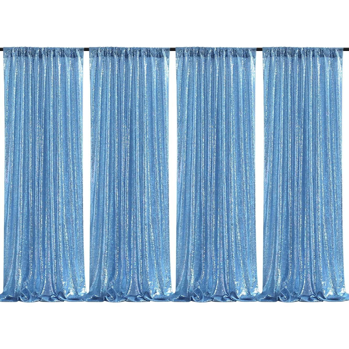 4 Pieces Baby Blue Christmas Backdrop Curtains 2ftx8ft Sequin Photography Background Curtains for Party Decorations