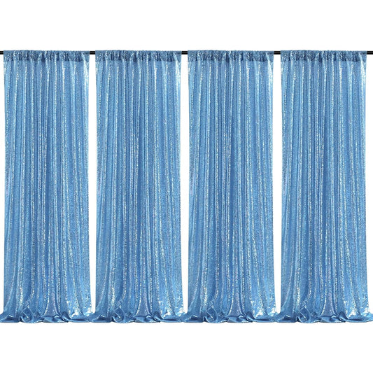 4 Pieces Baby Blue Christmas Backdrop Curtains 2ftx8ft Sequin Photography Background Curtains for Party Decorations