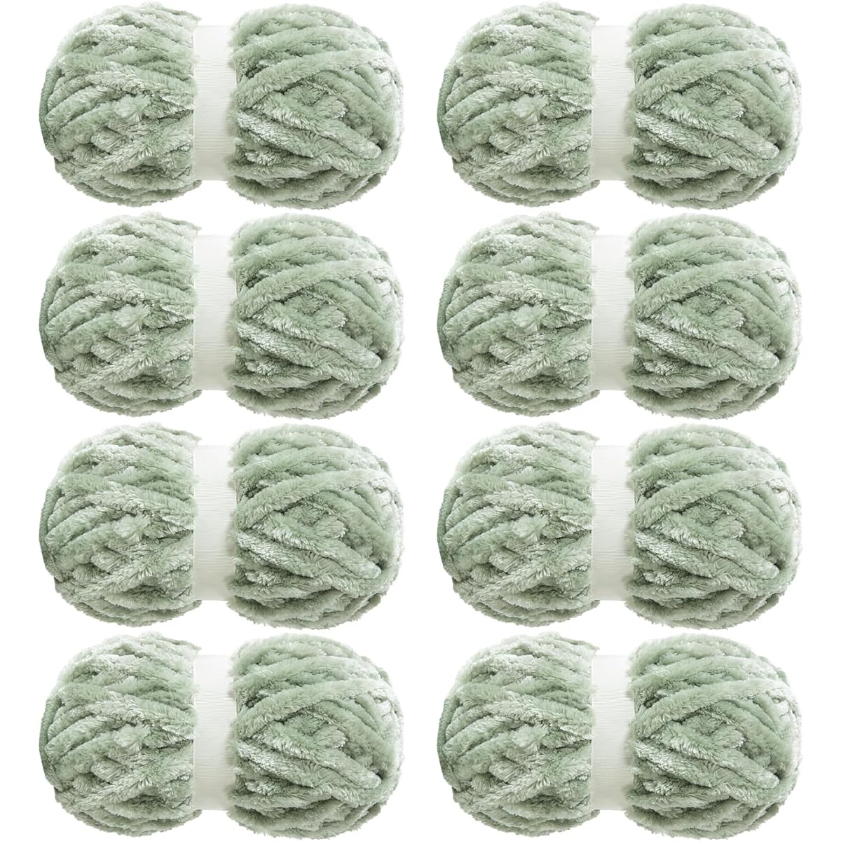 HOMBYS Thick Soft Velvet Yarn, Super Bulky Chenille Yarn for Knitting, Fluffy Plush Thick Yarn for Crocheting, Green Soft Yarn 8 Pack, Big Yarn for Chunky Blanket, Jumbo Yarn (Each Skein 49 Yards, 8.5 Oz)