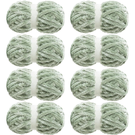 HOMBYS Thick Soft Velvet Yarn, Super Bulky Chenille Yarn for Knitting, Fluffy Plush Thick Yarn for Crocheting, Green Soft Yarn 8 Pack, Big Yarn for Chunky Blanket, Jumbo Yarn (Each Skein 49 Yards, 8.5 Oz)