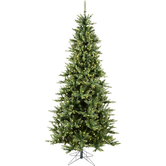 Vickerman 7.5ft Camdon Fir Slim Artificial Christmas Tree with 700 Warm White DuraLite LED Lights and 1438 PVC Chips, Seasonal Decor, Pre-Lit Christmas Tree