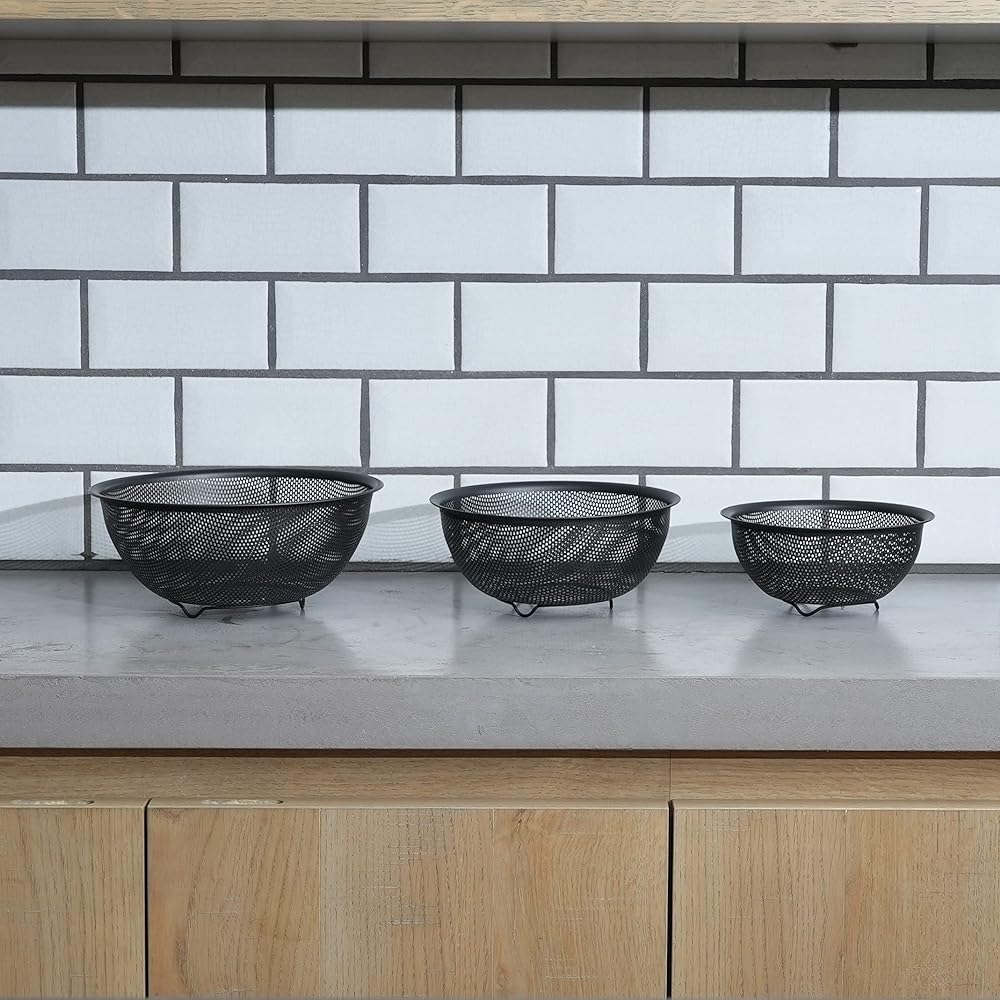 [BLKP] Pearl Metal Punch Bowl Type Colander Antibacterial Fluorine Stainless Steel with Feet Set of 3 15/18/21cm Limited Edition Black BLKP Black HB-5837