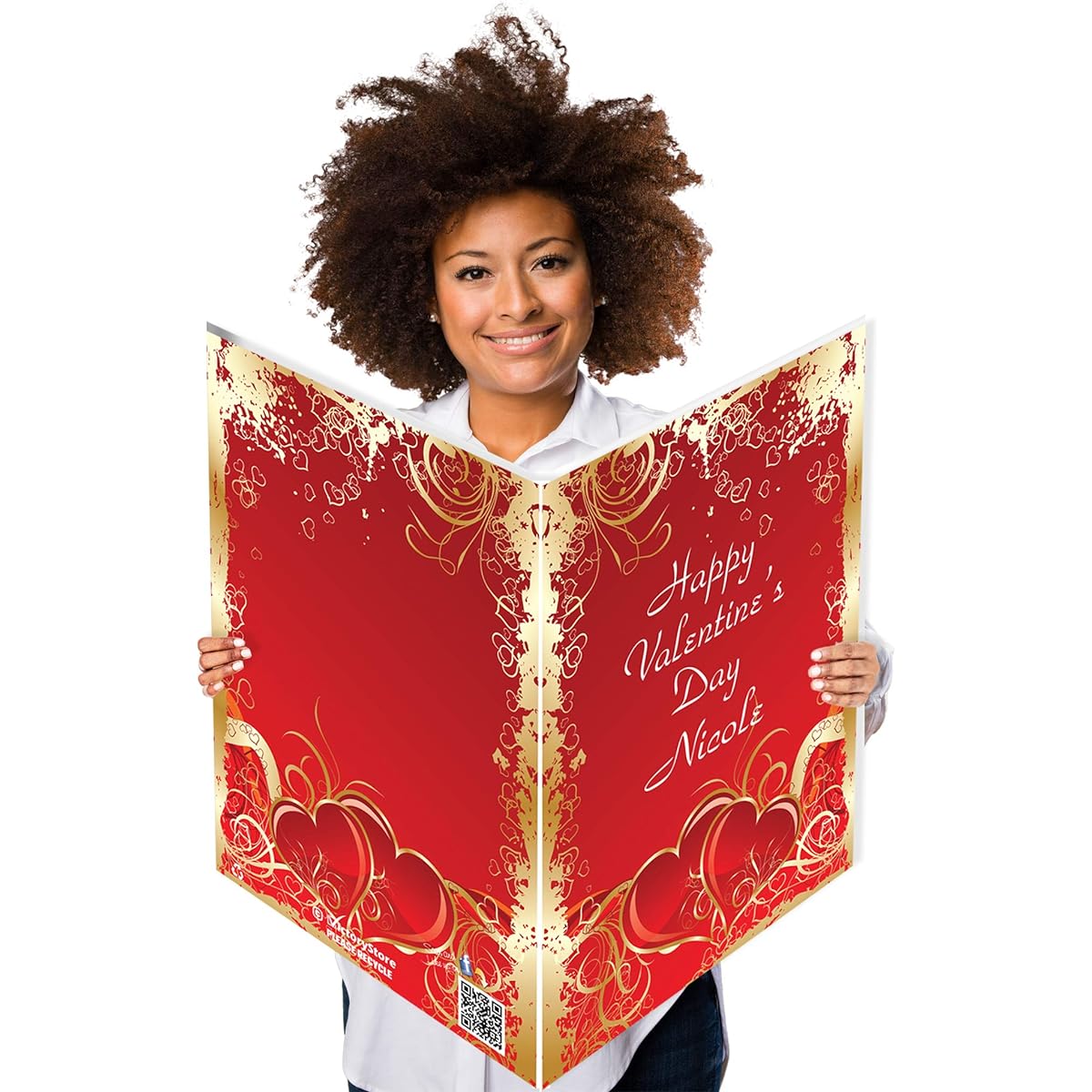 VictoryStore Jumbo 3ft Custom Valentine's Day Cards Personalize with Name Red and Gold Hearts 2ft x 3ft Cards Shipped in Jumbo Envelopes 13782