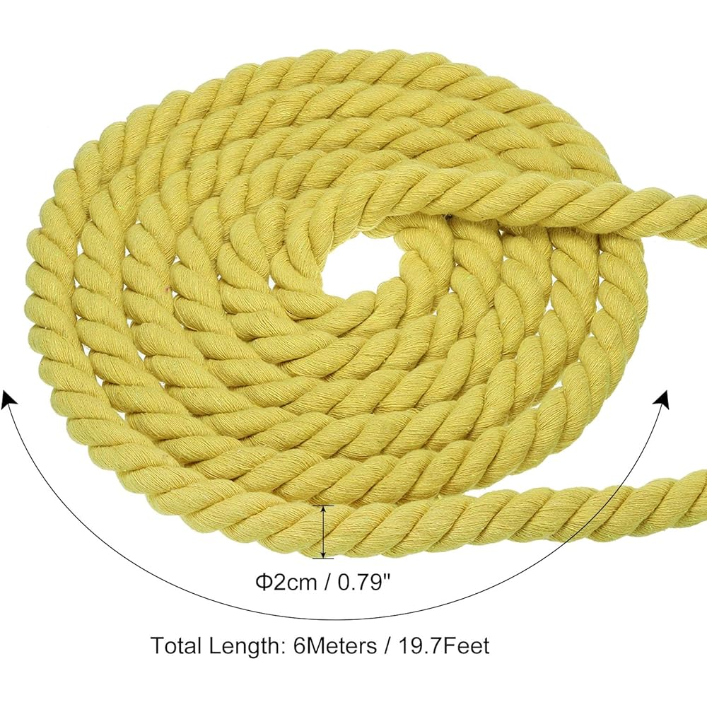 PATIKIL 20ft Tug of War Rope for Adults and Teens, 3 Braided Natural Cotton Rope with Flag for Yard Games and Team Building Activities, Yellow Color