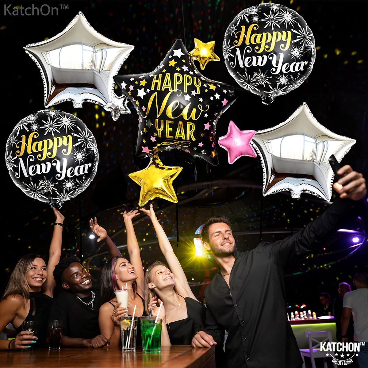 Shiny Happy New Year Balloons - 30" New Year's Eve Mylar Balloons | New Year's Eve Party Supplies 2023 | Happy New Years Balloons 2023 Happy New Year Decorations 2023