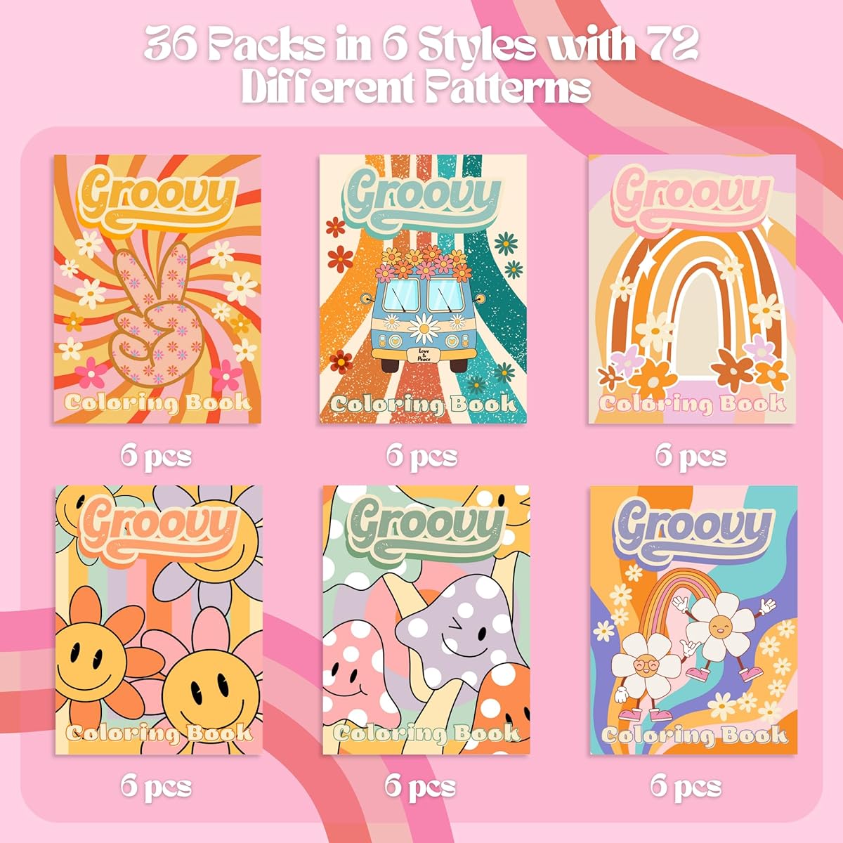 Coloring Groovy Party Favors - 36 Pack for Kids - Boho Hippie 2 Groovy Birthday Party Favors
