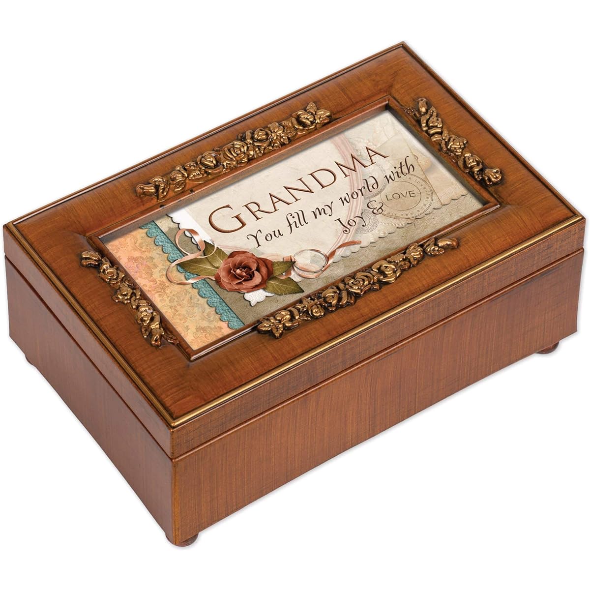 Grandma Rich Walnut Finish Petite Jewelry Music Box - Plays Wind Beneath My Wings