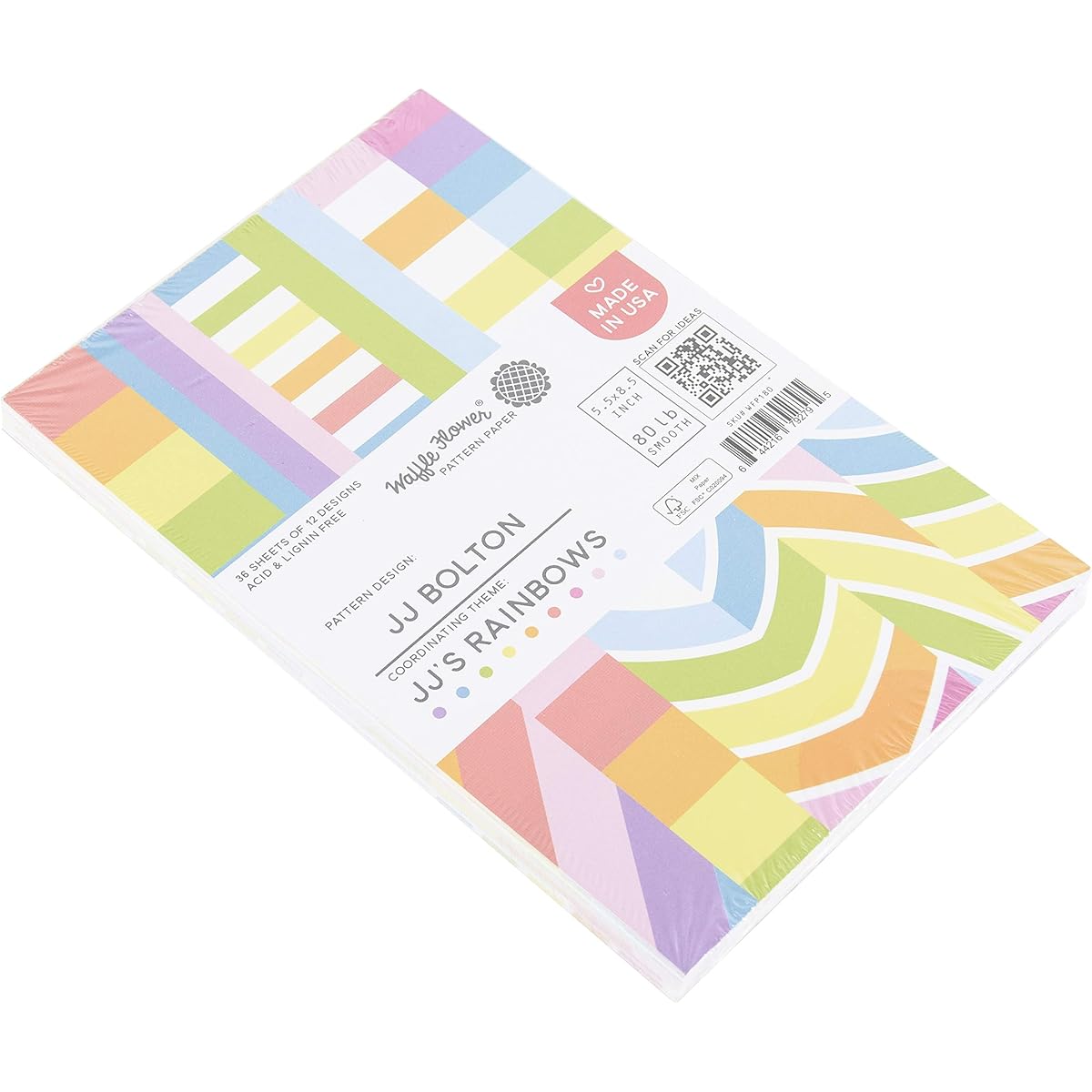 Waffle Flower 80lb Single-Sided Paper Pad 5.5"X8.5" 36/Pkg-Half Lines/Unicorn,