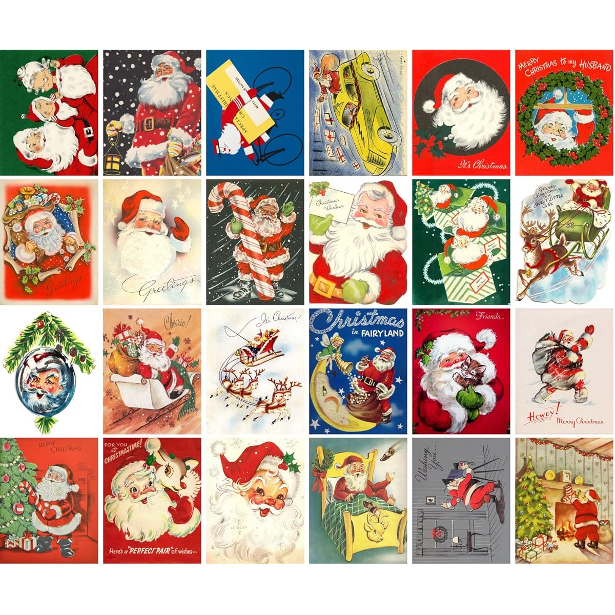 Large Stickers (24 2.5"x3.5" each) Santa Christmas Retro Vintage Greeting Card Collection